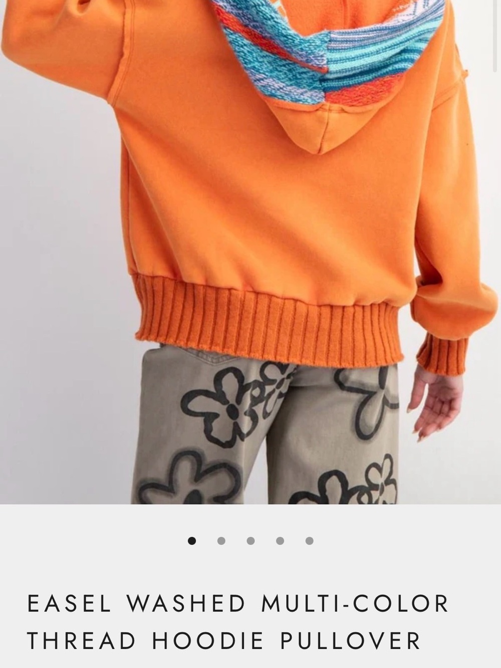 easel Orange Hoodie with Teal & Pink Striped Knit Trim - Picture 2 of 8